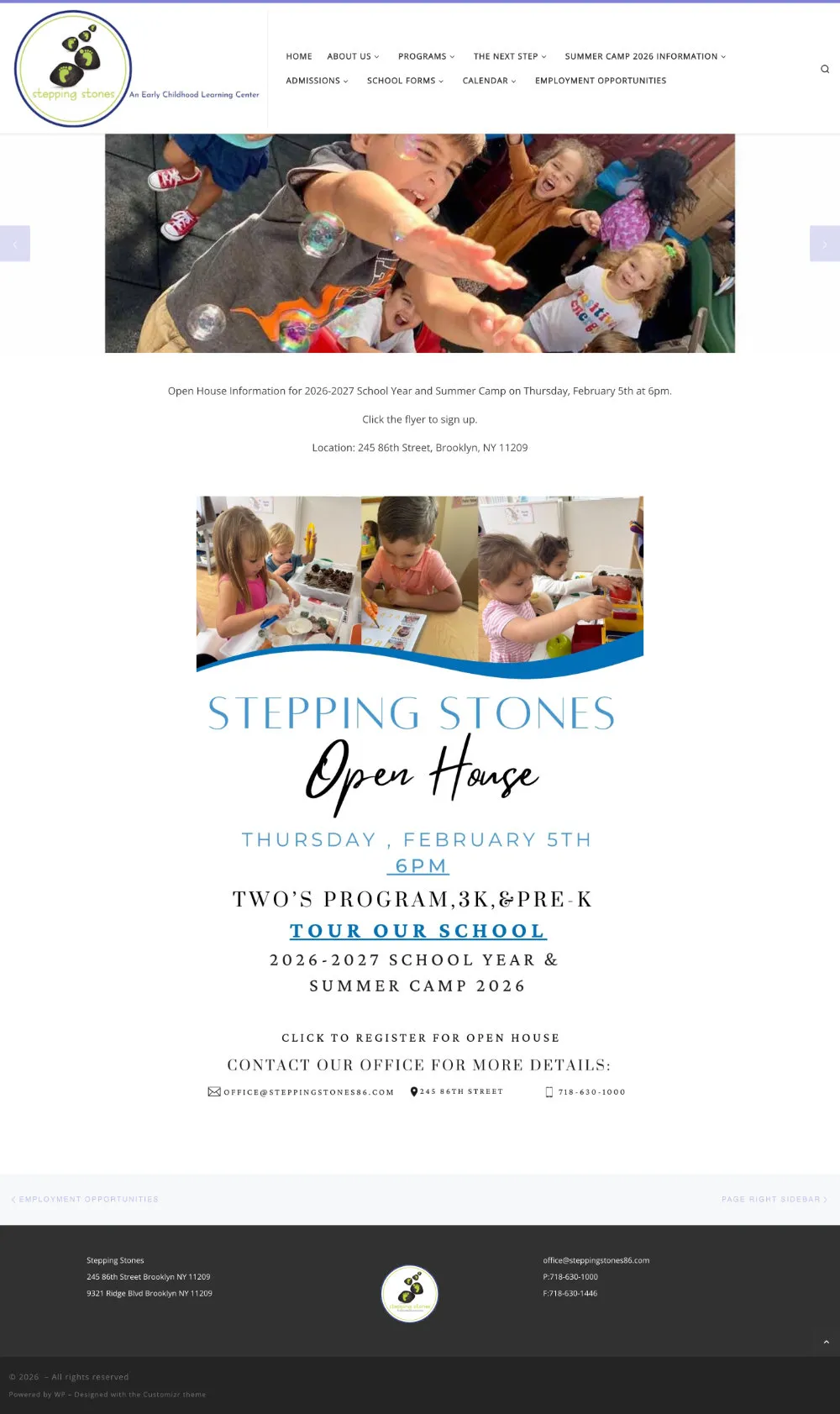 Stepping Stones old WordPress homepage before the redesign
